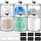 6 Pack Acrylic Qtip Holder with Labels, Qtip Jars for Bathroom