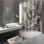 DDQQ 4Pcs Shower Curtain Sets, Gray Butterfly Bathroom Curtains Shower Set, Bathroom Decor Sets, Shower Curtain for Bathroom with Rugs, Toilet Lid Cover, Bath Mat and 12 Hooks, 71 x 71 Inches