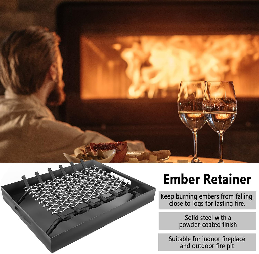 Fireplace Grate Ember Retainer, 16 x 10 Inch Steel Ember Retainer Mesh