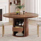 ComfyCorner 47" Dining Table with Storage, Round Kitchen Table Only Walnut