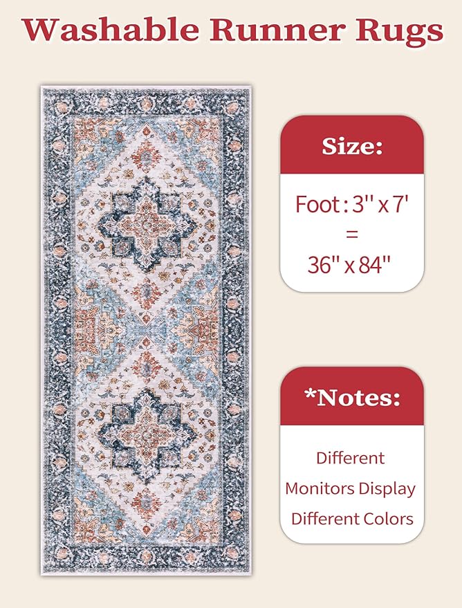 SERISSA Boho Kitchen Runner Rug, 3x7 Washable Non-Slip Runner Rug - Image 5