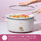 Paris Hilton 6-Quart Manual Slow Cooker, Naturally Nonstick Stoneware Ceramic Insert, Three Settings (Low, High, Warm), Dishwasher Safe Family Size Slow Cooker, White