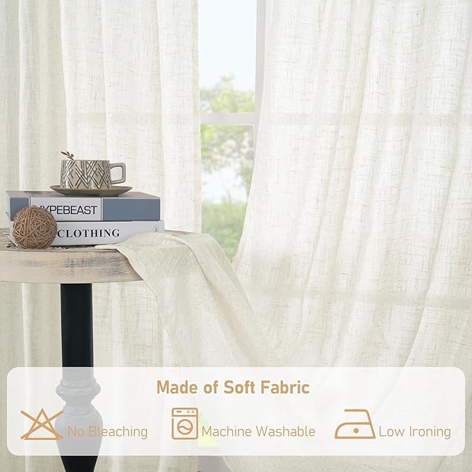 LAMIT Cream Linen Curtains for Living Room 84 inch Length 2 Panels, Light - Image 8