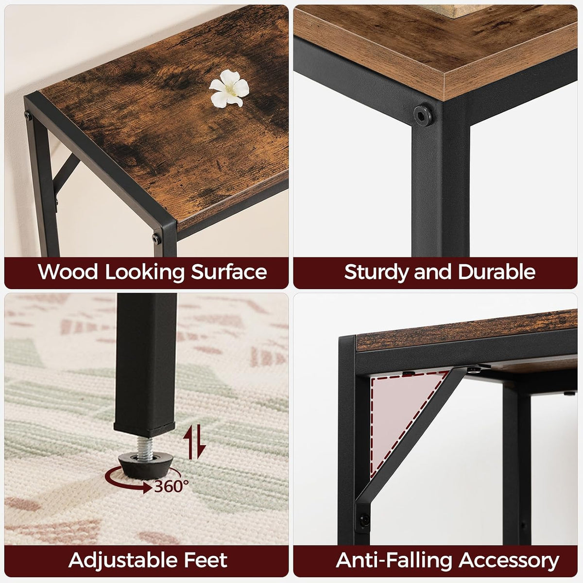 MAHANCRIS Narrow Console Table, 43.7" Sofa Table with Outlets, Rustic Brown