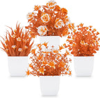 Der Rose 4 Pack Fall Fake Flowers Mums Artificial Plants in Pots Home Decor