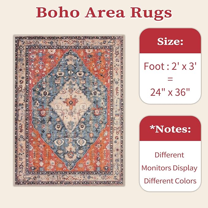 SERISSA Boho Rugs for Entryway, 2x3 Tribal Entryway Rug Non-Slip Washable Small - Image 7