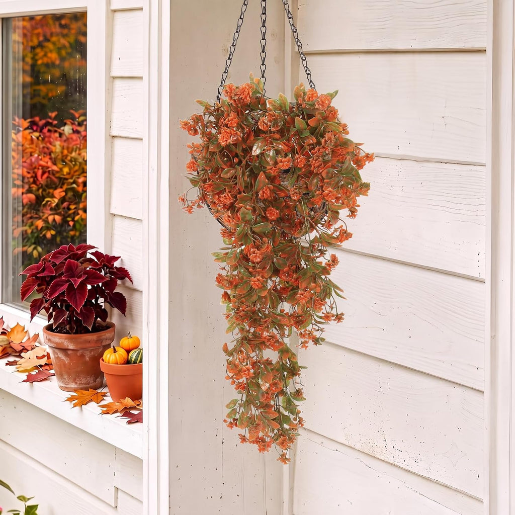 RECUTMS 2Pcs Artificial Fake Fall Hanging Flowers Plants for Outdoors Decor