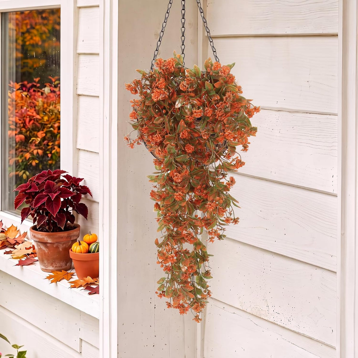 RECUTMS 2Pcs Artificial Fake Fall Hanging Flowers Plants for Outdoors Decor