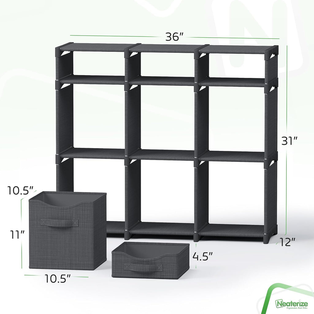 Cube Storage Organizer with Storage Bins Included - The Perfect Closet Organizers and Storage Solution. Includes 9 Storage Cubes, Great For Toy Storage, Closet Storage, Clothes Storage (Dark Grey)