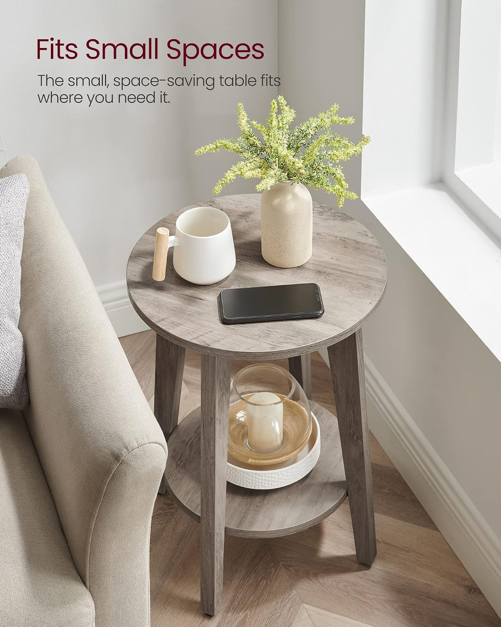 VASAGLE Round Side Table with Lower Shelf, End Table for Small Spaces