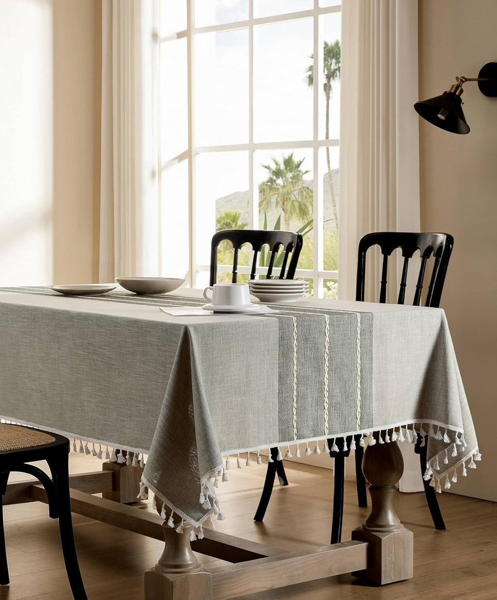 ZeeMart Contrast Linen Rectangle Table Cloth 60x120 Inch Grey