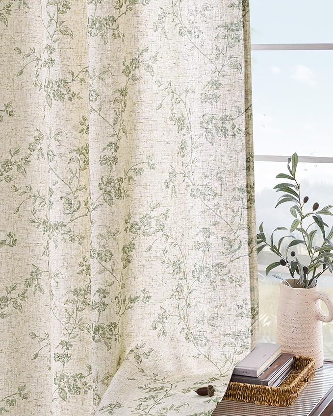 Lazzzy Floral Linen Curtains Farmhouse Extra Long Curtain - Image 9