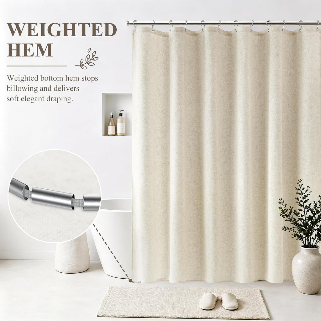 Jowels Natural Linen Fabric Shower Curtains for Bathroom, 72x78
