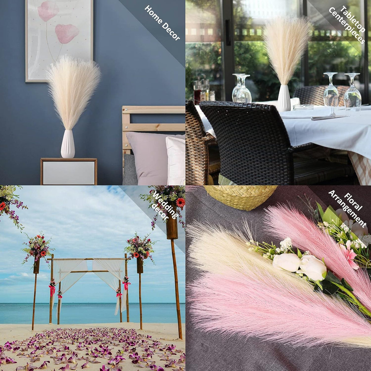 Pampas Grass Decor, Fluffy Faux Pampas Grass 6 Stem 18"/45cm Pompous Grass Small Flower Arrangement and Vase Filler for Boho Home Wedding Decoration (Lake-Green)