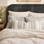 BlissBlush 14x36 Lumbar Pillow Cover for Bed, Rectangular Long Decorative Throw Pillowcase, Boho Accent Cushion with Black Tufted Pattern and Tassels, Cream Neutral (Cover Only)