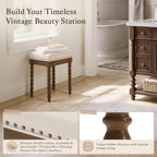 LUE BONA Vintage Vanity Chair with Spindle Solid Rubberwood Legs