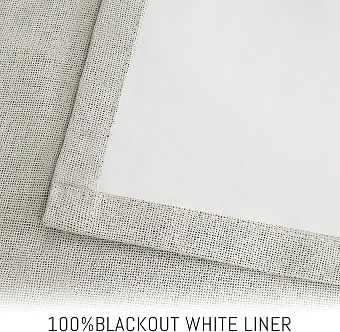 Yakamok Cream Linen Curtains 100% Blackout 63 Inches Long, Room Darkening - Image 3
