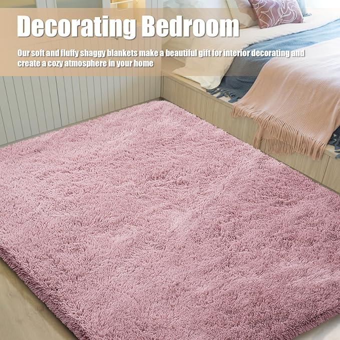 Shag Area Rug for Bedroom 5x8, Blush Fluffy Area Rugs for Living Room, Soft - Image 7