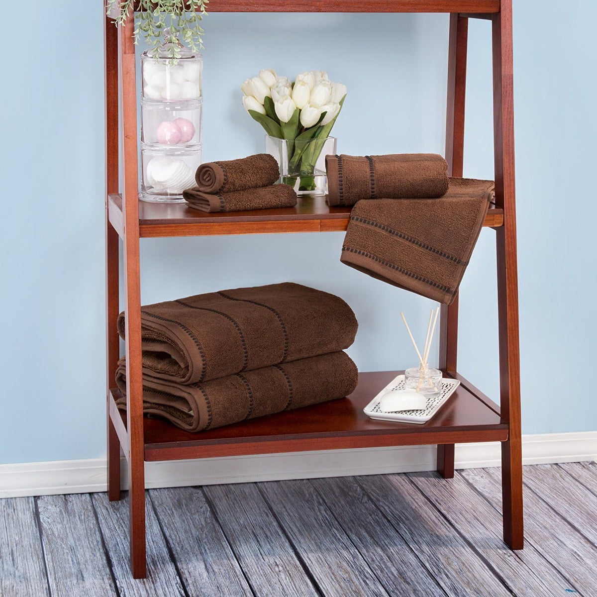 Bedford Home Bathroom Towels Set, Chocolate Brown, Set of 6