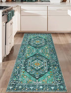 SERISSA Boho Washable Runner Rug, 2x6 Rug Runner Non-Slip Vintage Teal Hallway by SERISSAHomeDecorCollection