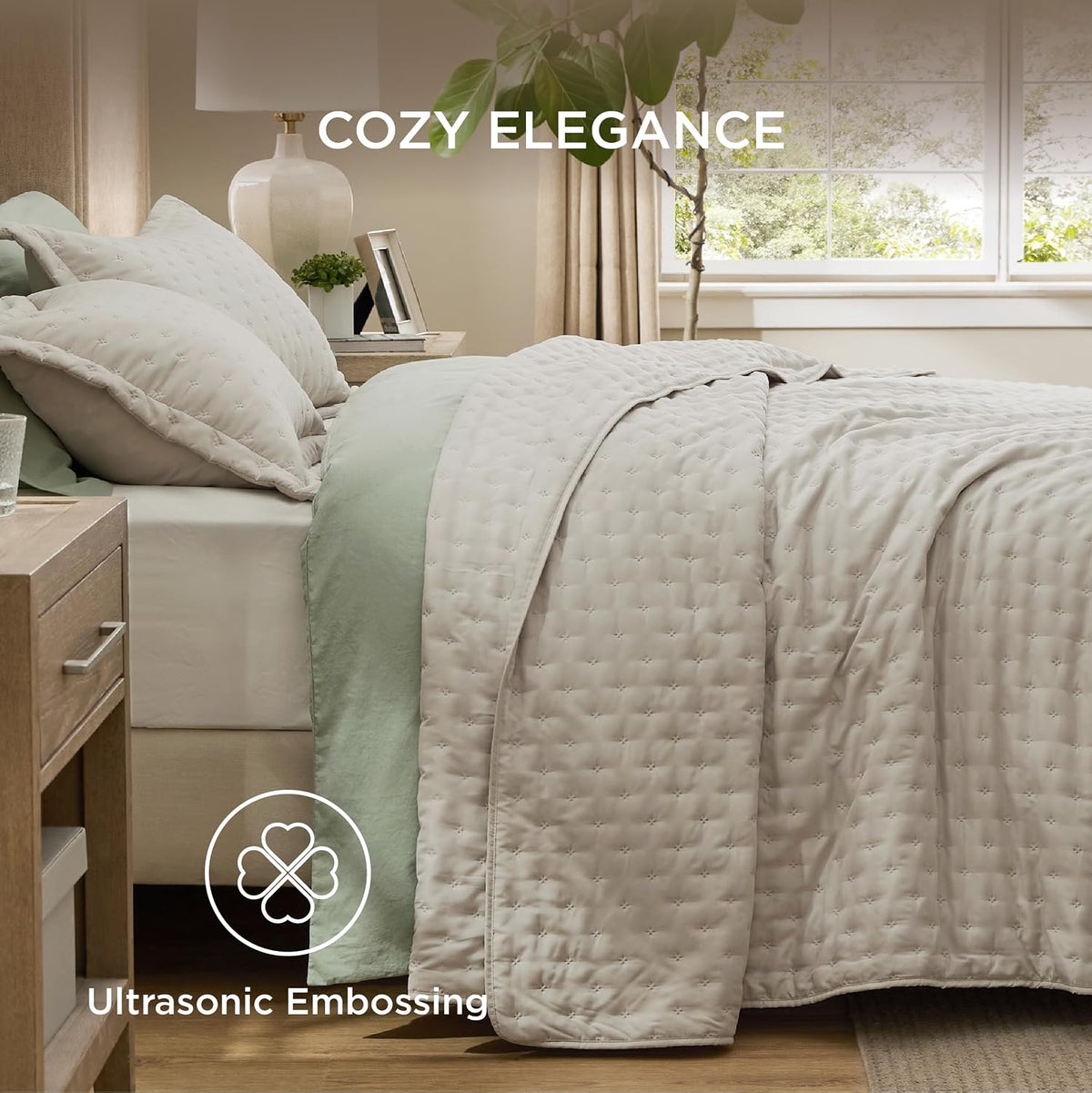 Bedsure King Size Quilt Bedspread, Thin Comforter, Oatmeal Coverlet