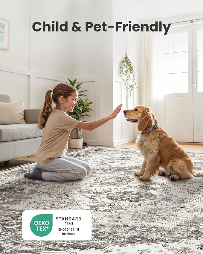 AMADA HOMEFURNISHING 9x12 Area Rug, Washable Low-Profile Large Area Rug - Image 4