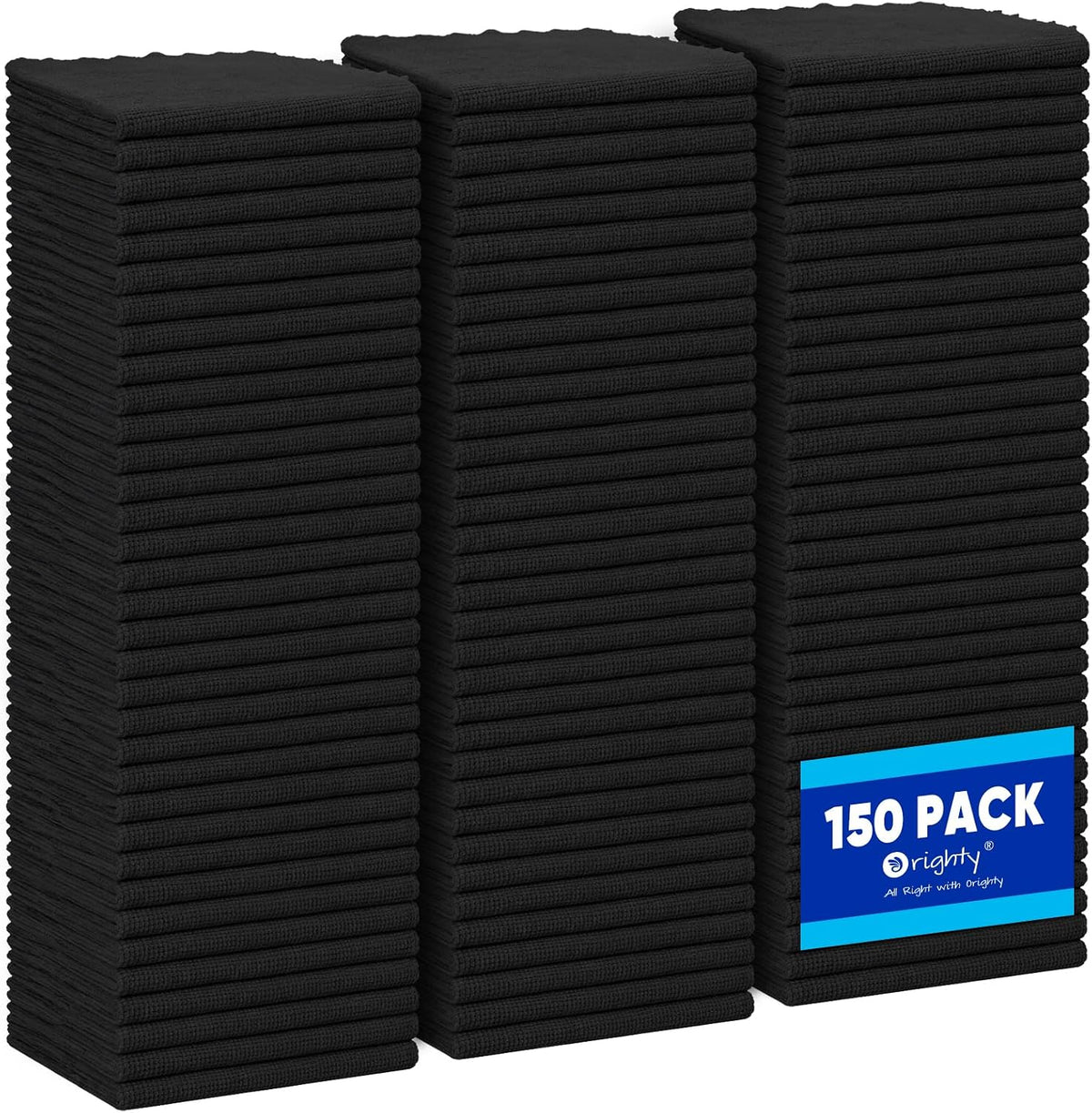 Orighty Microfiber Cleaning Cloth Bulk, 150 Pack Shop Towels 12x12in, Black