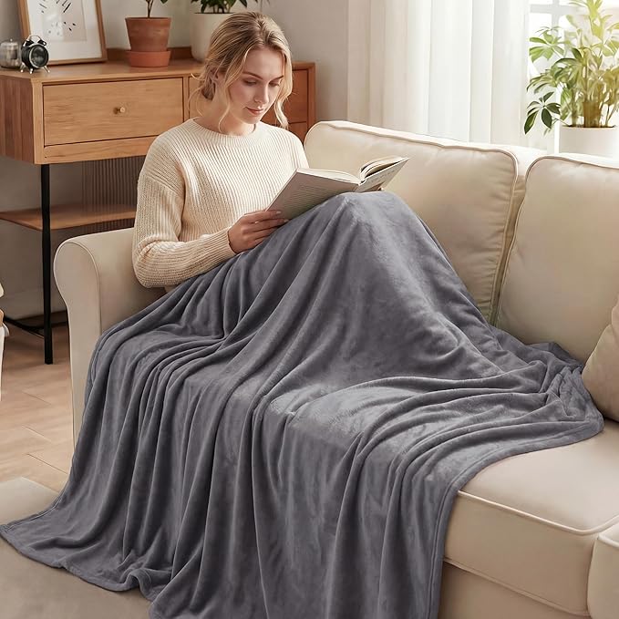 Exclusivo Mezcla Fleece Dark Grey Throw Blanket - Image 2