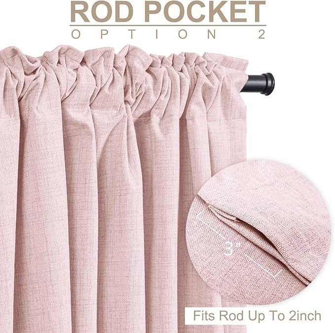 100% Blackout Shield Soft Pink Linen Blackout Curtains - Image 4
