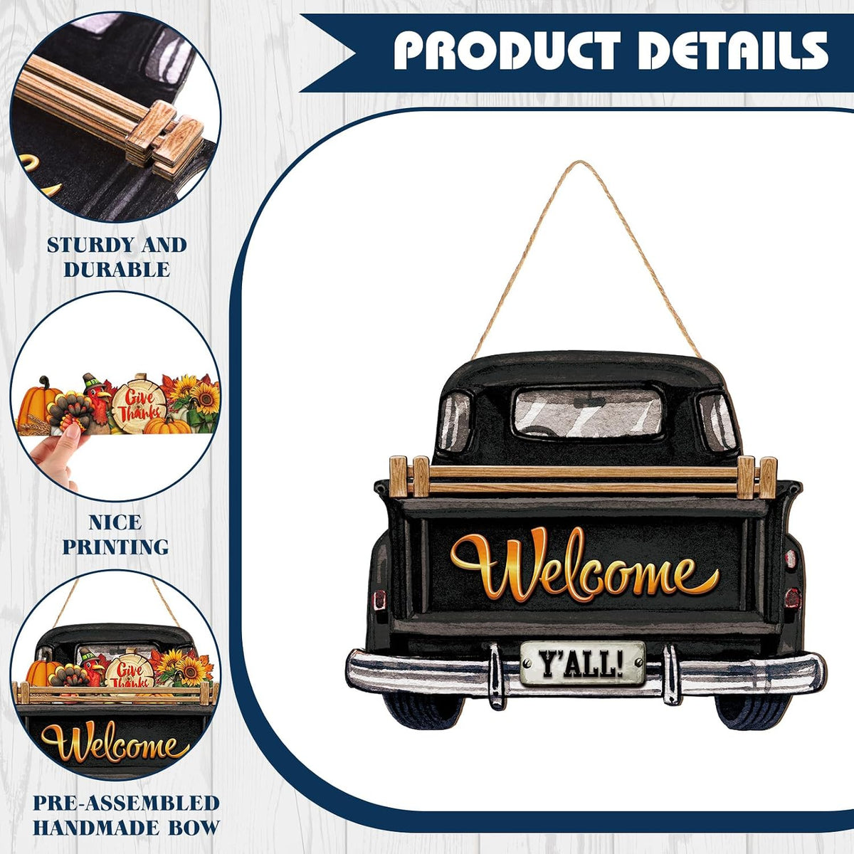 Ferraycle 13 Pcs Interchangeable Welcome Sign Halloween Seasonal Black Truck Decor Door Signs with 12 Holiday Icons Rustic Farmhouse Interchangeable Holiday Decor