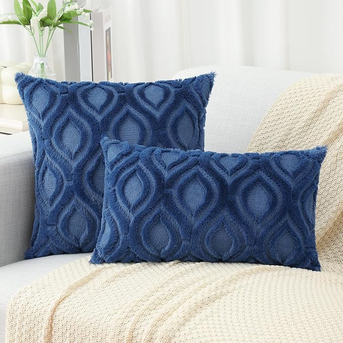 decorUhome Throw Pillow Covers 22x22 Inch Set of 2, Soft Plush Faux Wool Dark - Image 6