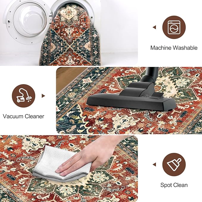 Yamaziot Washable Runner Rug, 2x8 Non-Slip Boho Vintage Hallway Rug Runner - Image 5