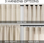 Extra Long Curtain 38x108 inches Long 2 Panels Set Back Tab Beige Linen Drapes - Image 3
