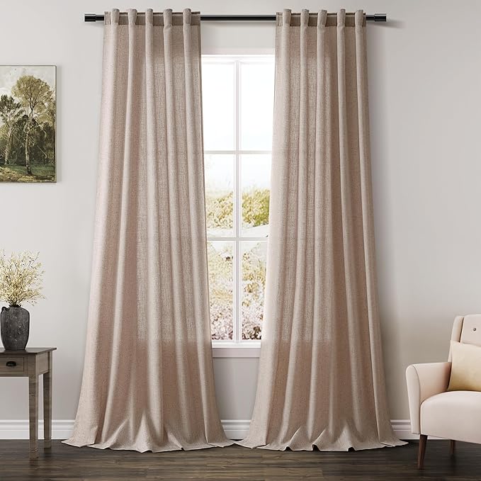 Oatmeal Linen Curtains 108 Inches Long 2 Panels Set by Nanspring