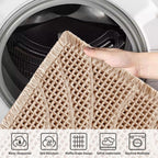 ZALL Waffle Bath Mat Wavy Boho Non Slip Ultra Soft Bathroom Mat 24"x72" Tan