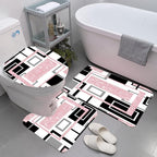Yddsky 4 Pcs Pink Geometric Shower Curtain Set with Rugs Bathroom Set