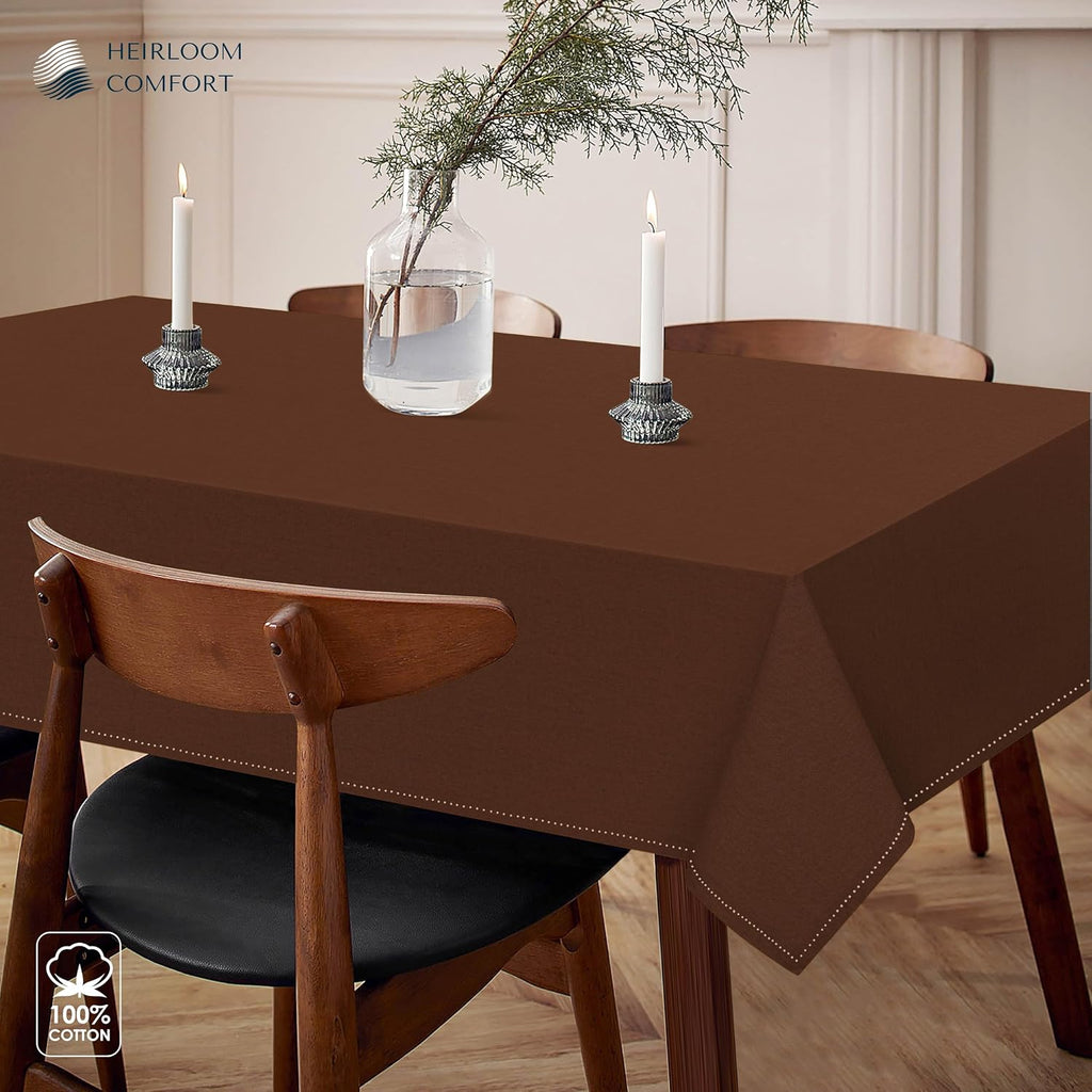 Brown Cotton Tablecloth, Table Cover 60x84 Inch, Fits 6-8 Seats, Soft, Durable, Washable, Wrinkle Resistant, Rectangle Table Cloth for Dining, Holiday Gatherings, Dinner, Weddings