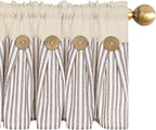 ASPMIZ Farmhouse Valances for Windows, Boho Kitchen Valances Curtains with Rustic Buttons, Brown Striped Window Valance for Living Room, Cotton Linen Valance for Bathroom, 52 x 18 Inches