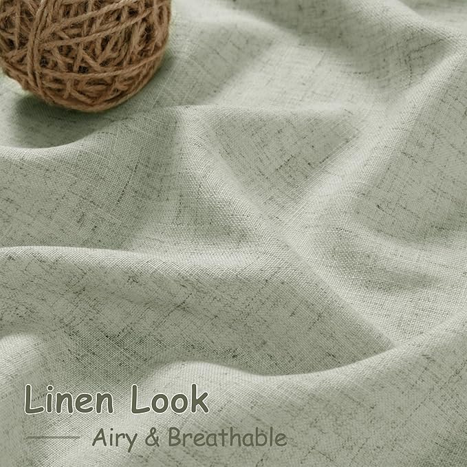 Sage Green Boho Curtains for Bedroom Back Tab Rod Pocket Semi Sheer Linen - Image 5