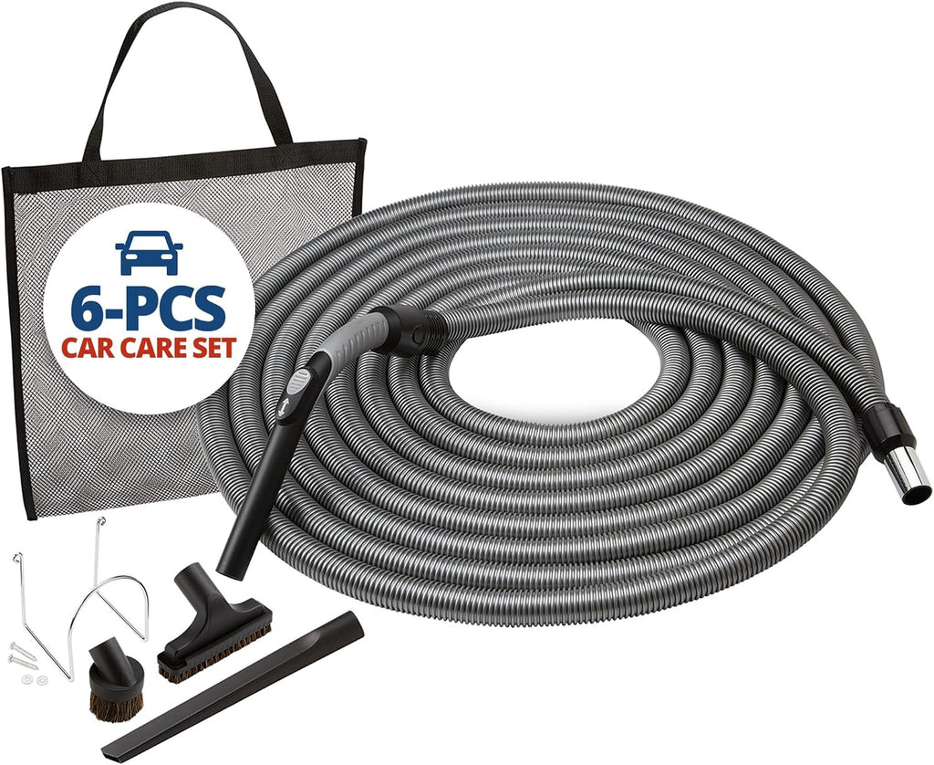 Central Vac System Carpet and Bare Floor Air Turbine Pet Care Attachment Set for Cleaning Home, Includes 30FT Crushproof Hose, Air turbine and Soft-Bristle Brush, Crevice Tool, Wand & Mesh Storage Bag