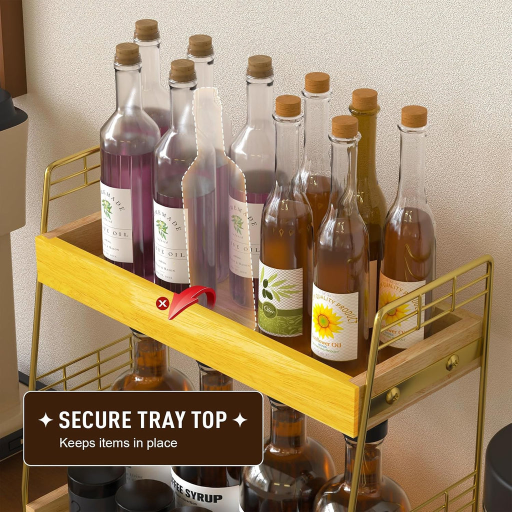 Coffee Bar Station Organizer with Drawer, 2-Tier Countertop Shelf (Natural)