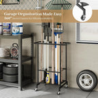 Garden Tool Organizer with Wheels, Heavy Duty Metal Garage Tool Storage Rack, Yard Tool Holder for Long-Handled Tools, Rakes and Brooms, Indoor and Outdoor Use for Shed, Patio