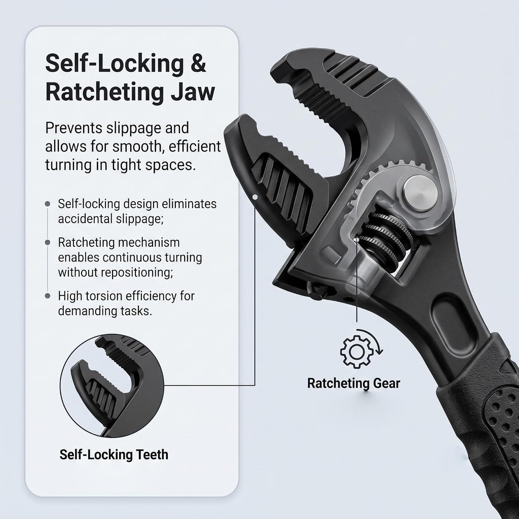 Adjustable Wrenches, 4PCS Self Locking Spanner Set, Ratcheting Jaw Wrench Set with Non Slip Handle, Ideal for Pipe Repair, Auto Maintenance & Home Use