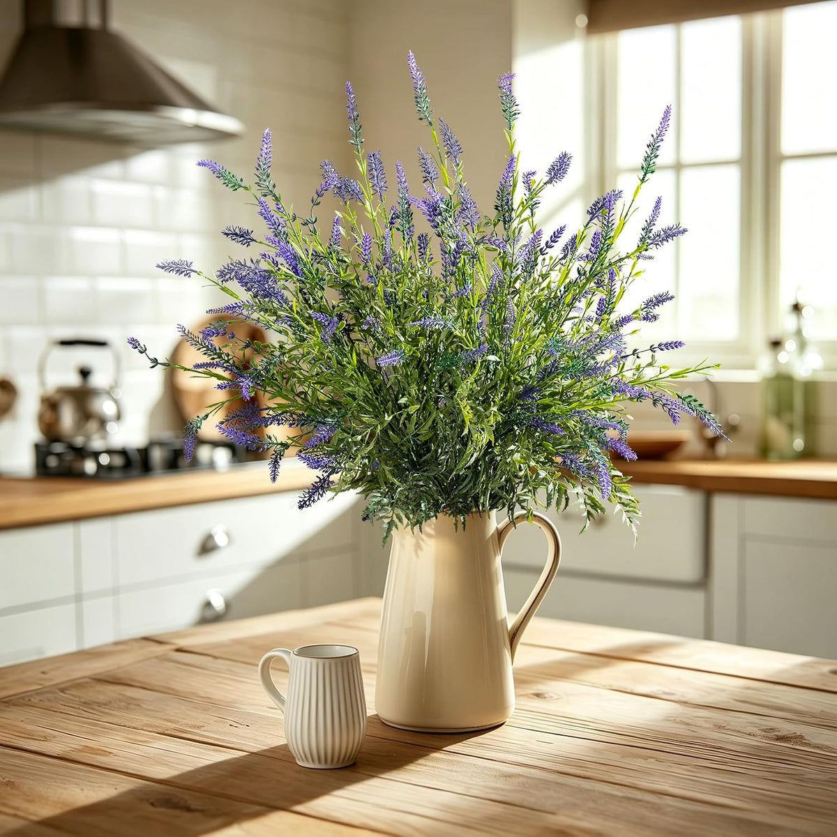 2 Bundles Artificial Lavender Flower Artificial Greenery Stems Fake Lavender Flower Plant Real Touch Silk Faux Plants Branches for Indoor Porch Patio Greenery Farmhouse Garden Office Decor (Type 1)