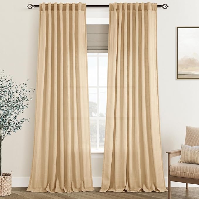 Tan Linen Curtains 108 inches Long by Jolilight