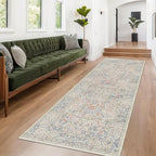 Vintage Beige Blue 3x10 Runner Rug by HazoHaus