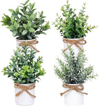 Yoratee 4 Potted Artificial Plants Metal Fake Potted Plant with Iron Pot Mini Greenery Decor Small Faux Plants for Indoor Farmhouse Home Porch Garden Bathroom Room Décor Black