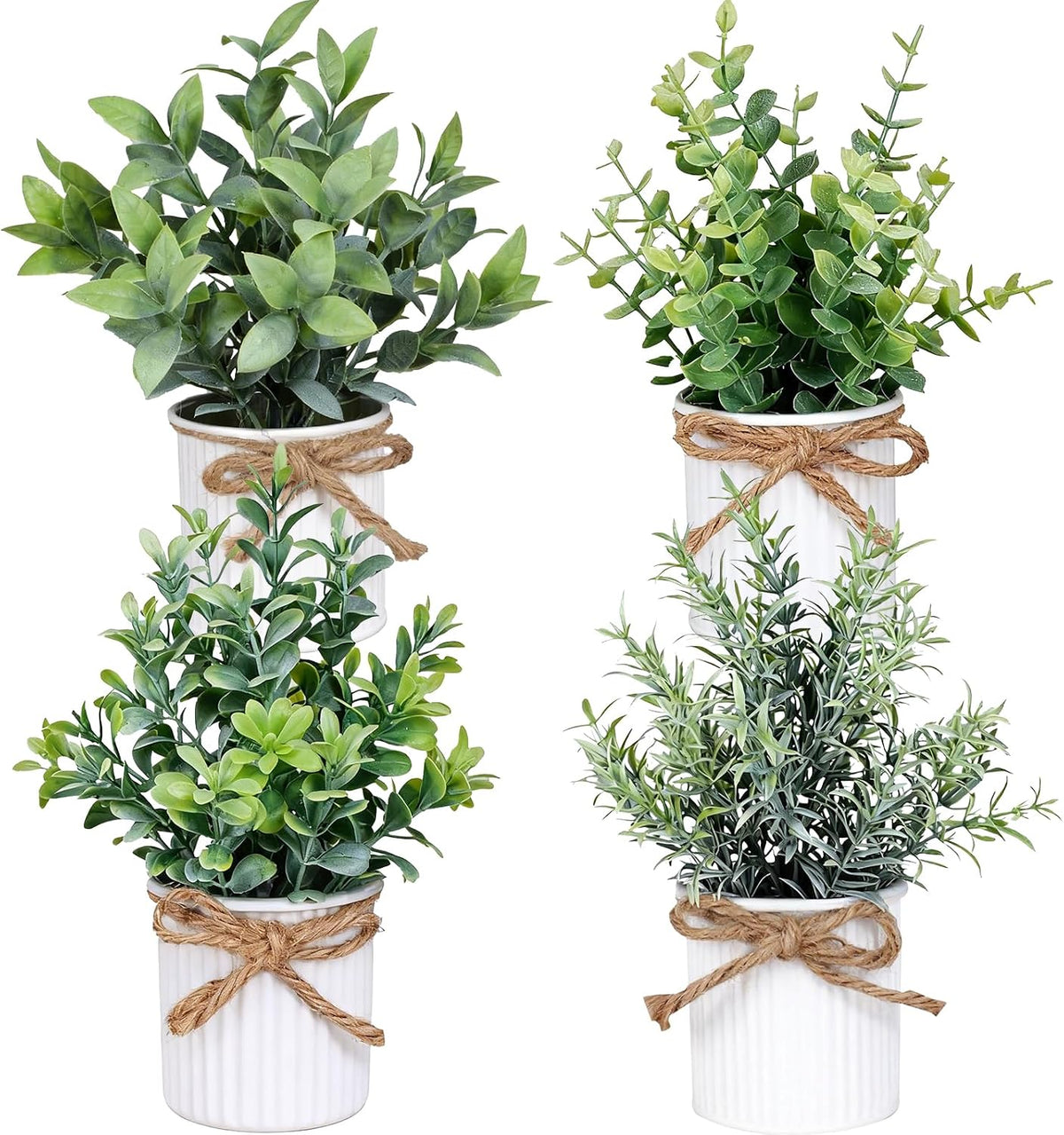 Yoratee 4 Potted Artificial Plants Metal Fake Potted Plant with Iron Pot Mini Greenery Decor Small Faux Plants for Indoor Farmhouse Home Porch Garden Bathroom Room Décor Black