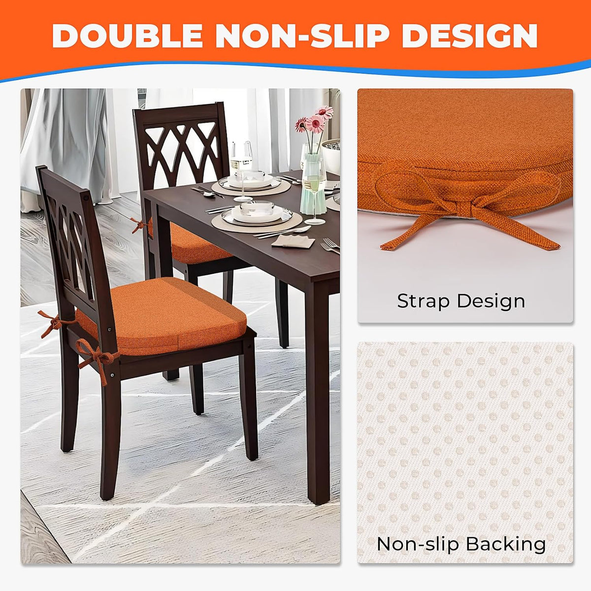 Sunsleek Chair Cushions for Dining Chairs D-Shaped Seat Cushions Chair Pads