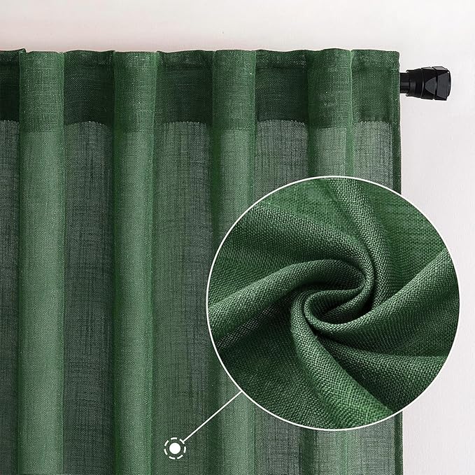 MIULEE Emerald Green Linen Curtains 120 Inches Long - Image 2